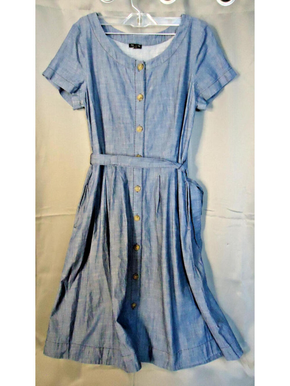Talbots Chambray Button-Down Belted Short Sleeve Shirtdress Size 10P Blue Denim